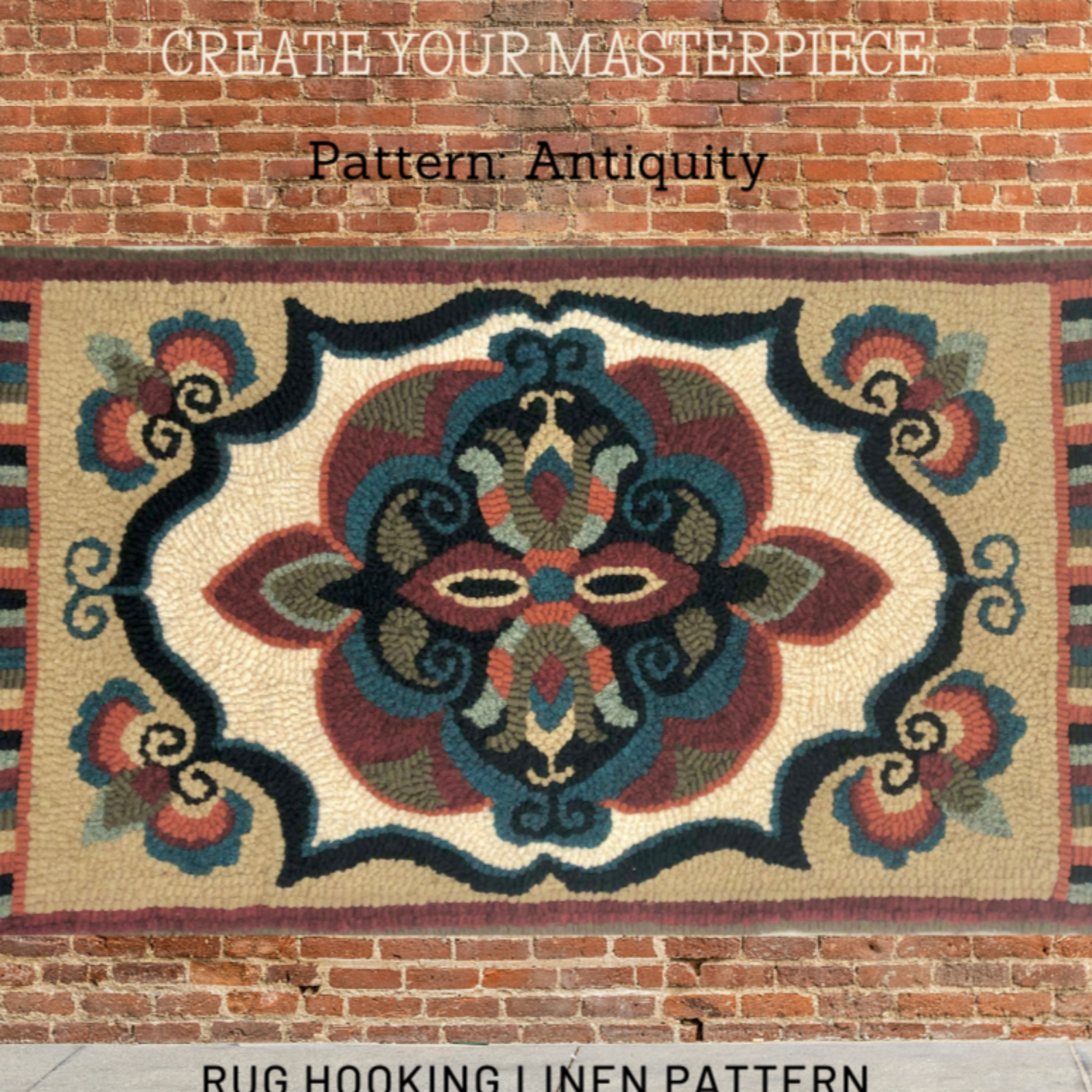 Antiquity - Rug Hooking pattern on Linen, Design By Orphaned Wool