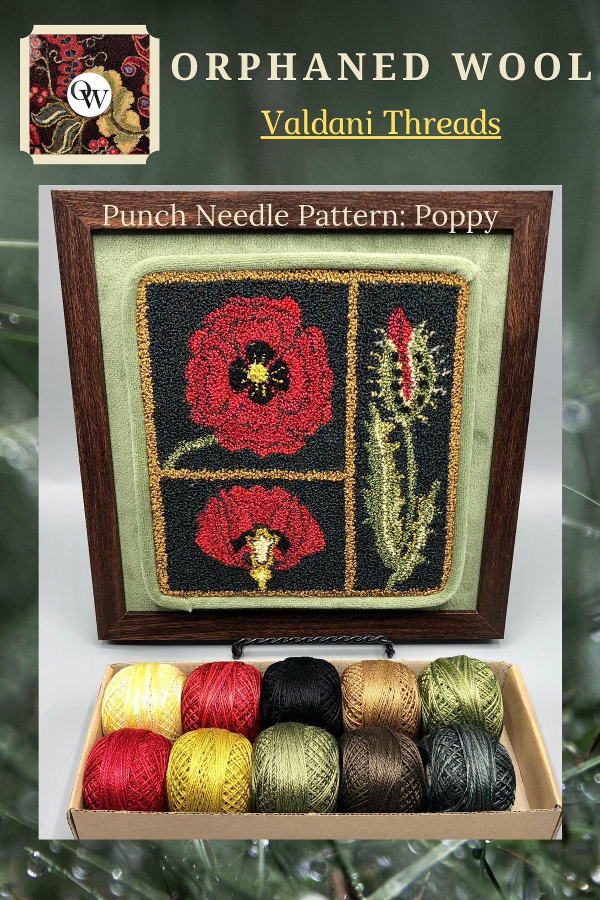 Poppy- Punch Needle Pattern by Orphaned Wool. Pattern is available as a paper pattern or pattern on weaver's cloth fabric. This design also has a companion design (Marigold-sold separately ).