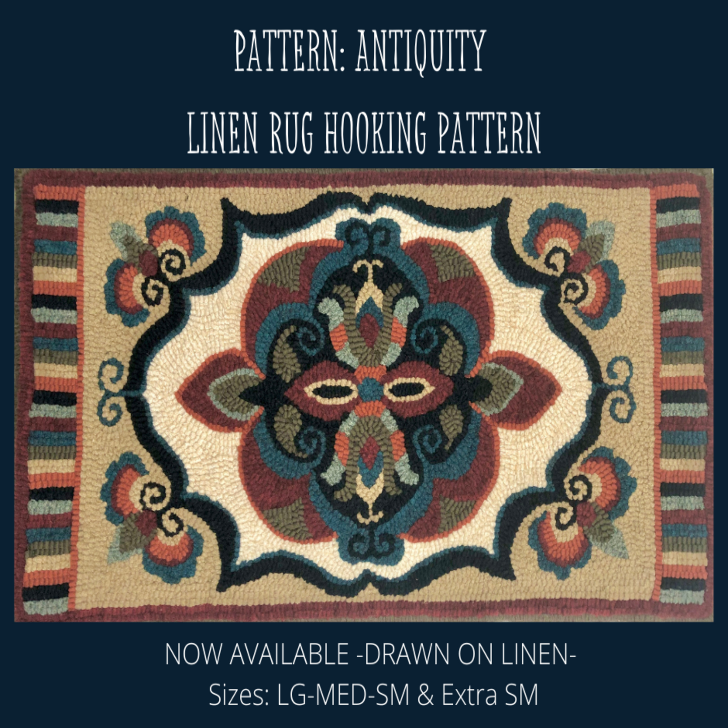 Antiquity - Rug Hooking pattern on Linen, Design By Orphaned Wool