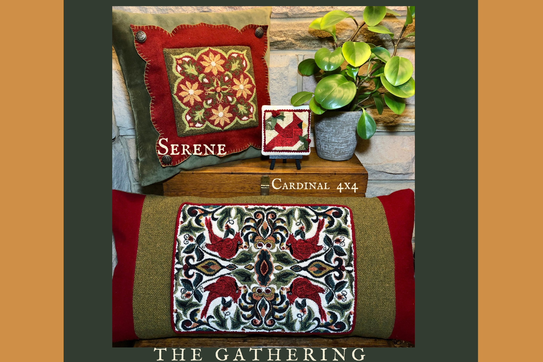 The Gathering- Punch Needle Pattern by Orphaned Wool. This pattern is offered in two formats- Paper Pattern and Pattern on Weavers Cloth, both include a color guide and instructions for creating this beautiful pattern. The Carinal Bird design is a lovely design for anyone that has a special connection to Cardinals or birds in general. This design can be created into a Holiday design with the finishing colors or an everyday accent piece.