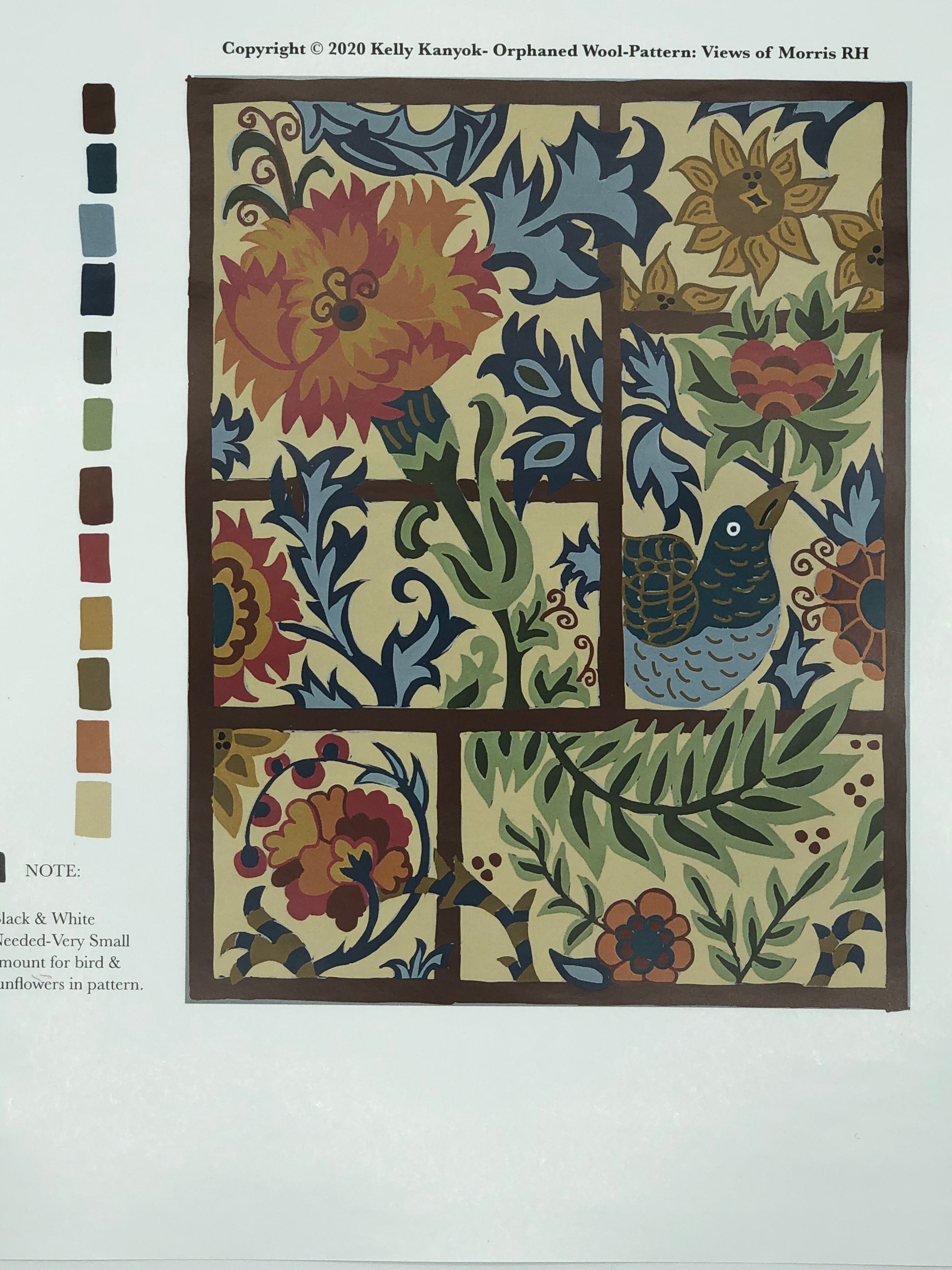 Views of Morris- Paper Rug Hooking or Rug Punch Needle Pattern by Orphaned Wool. This Paper pattern is formatted for enlargement, allowing you to choose what size design you would like to create of Views of Morris. The other benefits of a paper pattern is using your favorite backing material for the design. This along with the choice if size is why Paper rug hooking patterns are so cost-effective to make a rug hooking pattern.This design was inspired by the Artist William Morris.