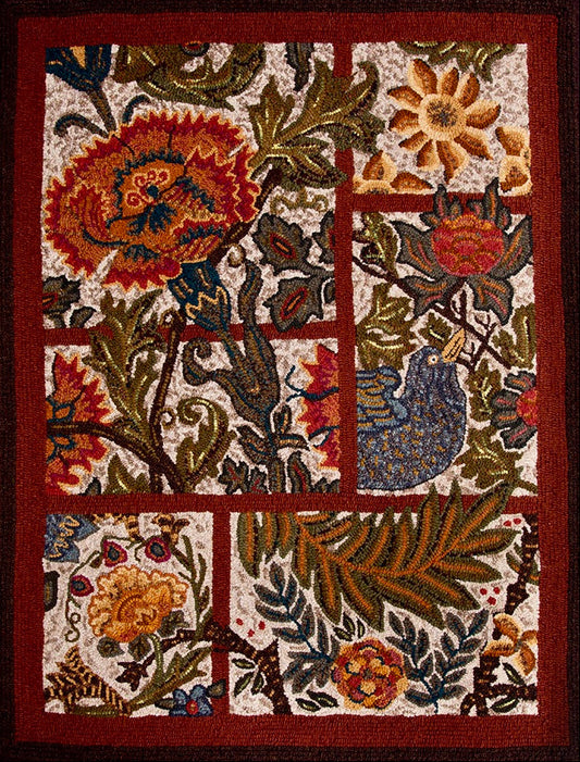 Views of Morris- Paper Rug Hooking or Rug Punch Needle Pattern by Orphaned Wool. This Paper pattern is formatted for enlargement, allowing you to choose what size design you would like to create of Views of Morris. The other benefits of a paper pattern is using your favorite backing material for the design. This along with the choice if size is why Paper rug hooking patterns are so cost-effective to make a rug hooking pattern.This design was inspired by the Artist William Morris.